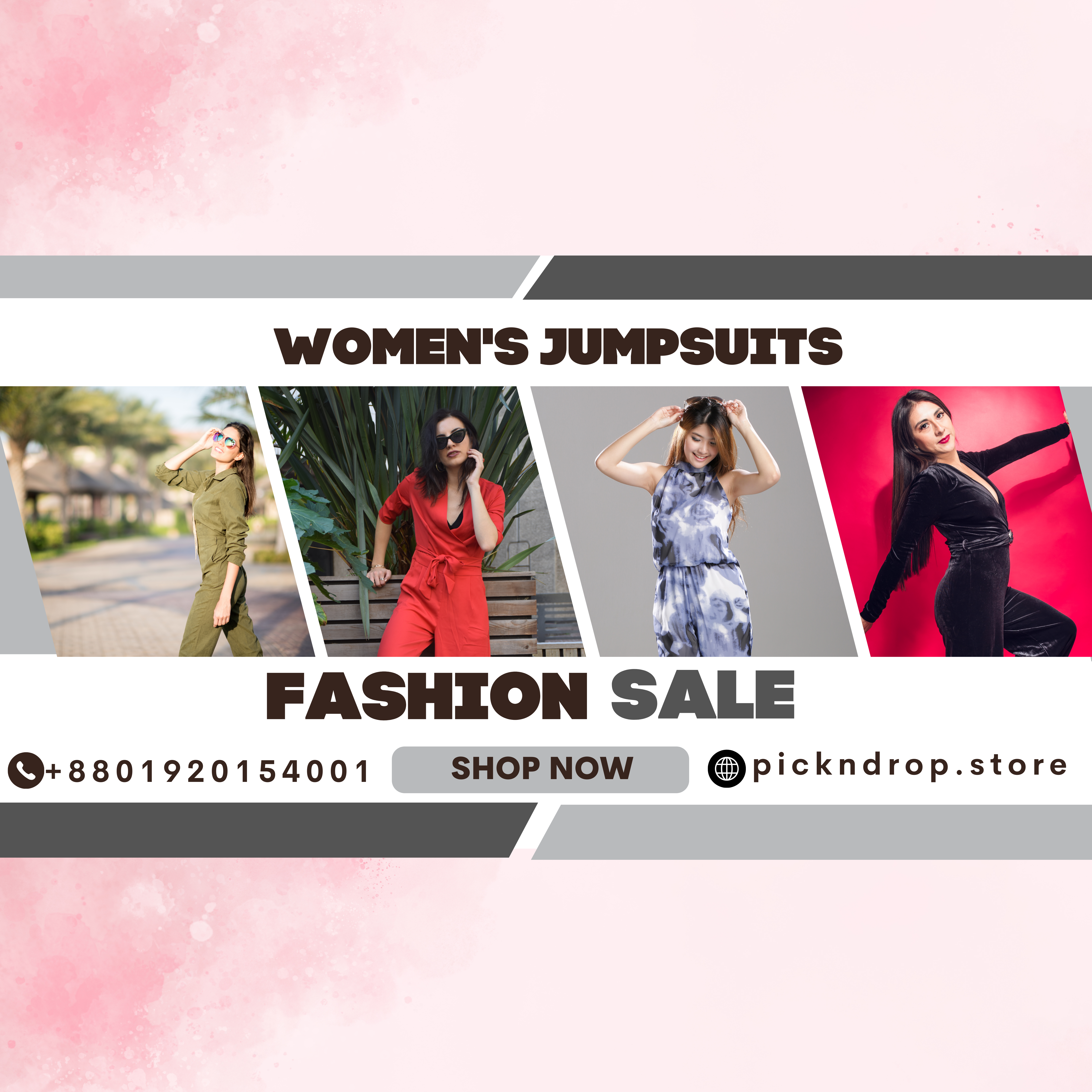 Collection of Women's Jumpsuits showcasing stylish options for fashion sale, featuring vibrant colors and designs.