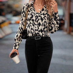 Women's Long-sleeved Printed Leopard Print Loose Chiffon Shirt