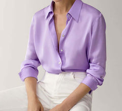 Satin Plain Lapel Long Sleeve Shirt