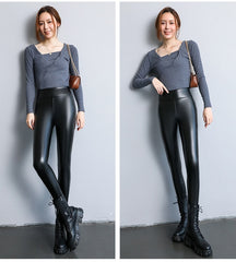 Fleece-lined Thick Leggings Tight Leather Pants
