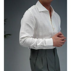Linen One-piece Collar Business Casual Men's Breathable Long Sleeves Shirt