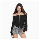 Spring And Autumn Slim Fit Short Off Shoulder Top
