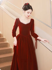 Toast Velvet Long Sleeve Engagement Dress