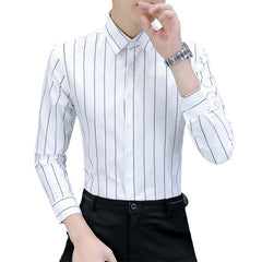 Summer Men's Casual Long-sleeved Striped Shirt
