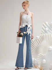 Summer Contrast Color Polka Dot Irregular Spaghetti-strap Top