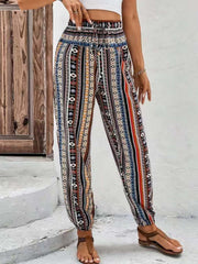 Loose Tappered Printed Drawstring Floral Print Casual Jumpsuit With Pockets