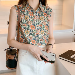 Sleeveless Vest Floral Chiffon Blouse Women's Summer Inner Blouse