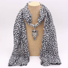 Print Alloy Pendant Scarf Beaded Pendant ScarfPrinted Chiffon Necklace