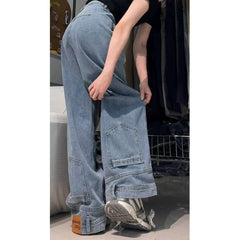Water Washed Retro Oversize Wide Leg Jeans For Women