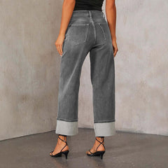 Retro Curling New Elastic Straight Jeans For Women