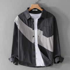 Men's Clothing Leather Stitching Long-sleeved Shirt