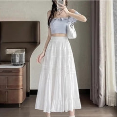 Lace Stitching High Waist A- Line Skirt Cake Dress Umbrella Skirt