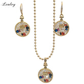 Lxalry 18K Gold Plated Perfume Bottle Jewelry Set - Vintage Colorful CZ Pendant Necklace & Drop Earrings For Women - Waterproof, Hypoallergenic, Non-Tarnish Gift Set