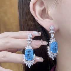 Ice Navy Blue Ornament Three-piece Ring Set Necklace