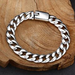 925 Sterling Silver National Style Glossy Cuban Bracelet