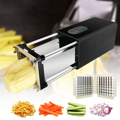 Electric french fry cutter machine – 2 blade stainless steel slicer front view