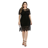 Summer Amazon Hot Large Size Women's Lace Dress Eyelash Plump Girls Waist Slimming Mini Midi Dress