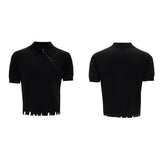 Ice-feeling Slim-fit Knitted Polo Shirt Oblique Zipper