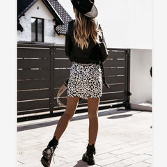 High Waist Irregular Stitching Leopard Print Skirt