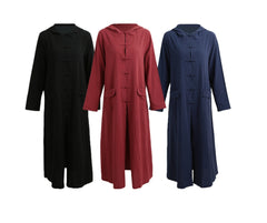 Cotton linen large size long sleeve dress