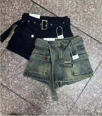 High Waist A- Line Denim Shorts Women