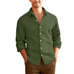 Knitted Floral Casual Sports Fashion Jacket Men's Lapel Long Sleeve Shirt