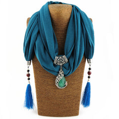 New Ceramic Beads Tassel Peacock Stone Pendant Scarf For Women Charm Boho Fashion Jewelry