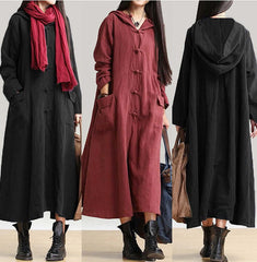Cotton linen large size long sleeve dress