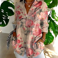 Color Matching Casual Loose Shirt Women's Clothing Button Top