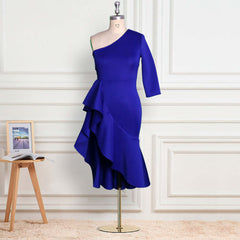 One Shoulder High Waist Large Size Slim Irregular Ruffle Gown Dress