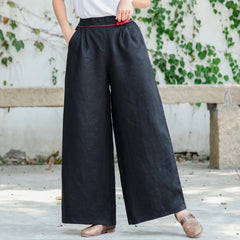 Linen Waist Straight Wide Leg Pants Retro Artistic Women