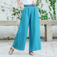 Linen Waist Straight Wide Leg Pants Retro Artistic Women