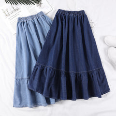 Mid-length High-waisted A-line Skirt Denim Skirt