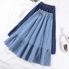 Mid-length High-waisted A-line Skirt Denim Skirt