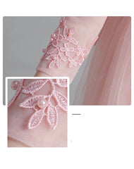 Short Long-Sleeved Champagne Girl's Puffy Catwalk Gown