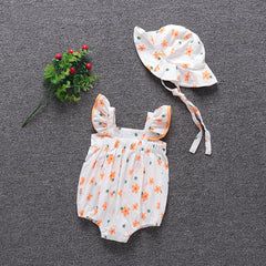 Korean Version Of Ins Baby Jumpsuit Summer Romper Bag Fart Clothes Cotton Romper Full Printed Flowers Newborn Short Sleeves