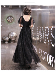 Evening Dress Female New Black Long Section V-Neck Party Slim Slim Sequin Dress Banquet Evening Dress