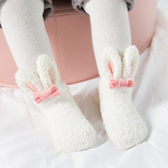 Coral Fleece Cute Little White Rabbit Girls In Tube Socks