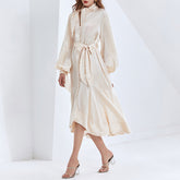 Bib-Style Lantern Sleeves Single-Breasted Design Lace-Up Irregular Jumpsuit