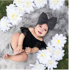 Children'S Black Lace Strapless Shirt Jumpsuit and Headband Summer Baby Suit