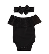 Children'S Black Lace Strapless Shirt Jumpsuit and Headband Summer Baby Suit