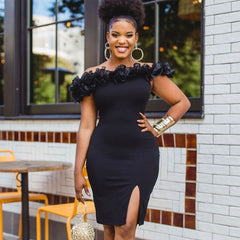 Sexy One-Shoulder, Wooden Ears, High-Waisted Slit, Large Size, Buttocks, Women'S Dress