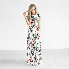 Boho Beach Maxi-Dress Vestidos Floral-Print Evening-Party Female White Plus-Size Women Summer