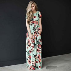 Boho Beach Maxi-Dress Vestidos Floral-Print Evening-Party Female White Plus-Size Women Summer