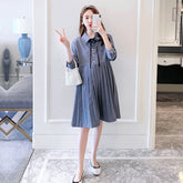 Age-Reducing Small Fragrance Korean Style Bow Mid-Length Pleated Maternity Dress