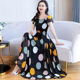 Chiffon Dress Popular Skirt Long Waist Waist Big Swing Wave Point Retro Long Beach Skirt Seaside