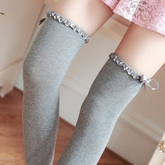 Cute Bow-knot Stockings College Style Lace Over-The-knee Socks