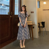 Summer New Style French Temperament Floral Chiffon Skirt Puff Sleeve Dress Women