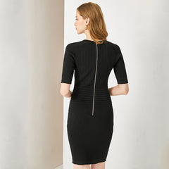 Temperament Commuter Square Collar Elastic Solid Color Mid-waist Mid-length Skirt