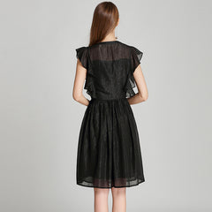 Large Size Chiffon Dress With Puffy Sleeves And A-line Thin Black Dress